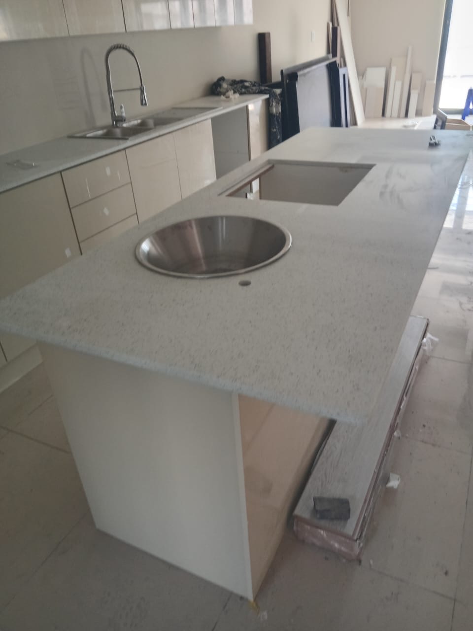 Granite kitchen island with round sink